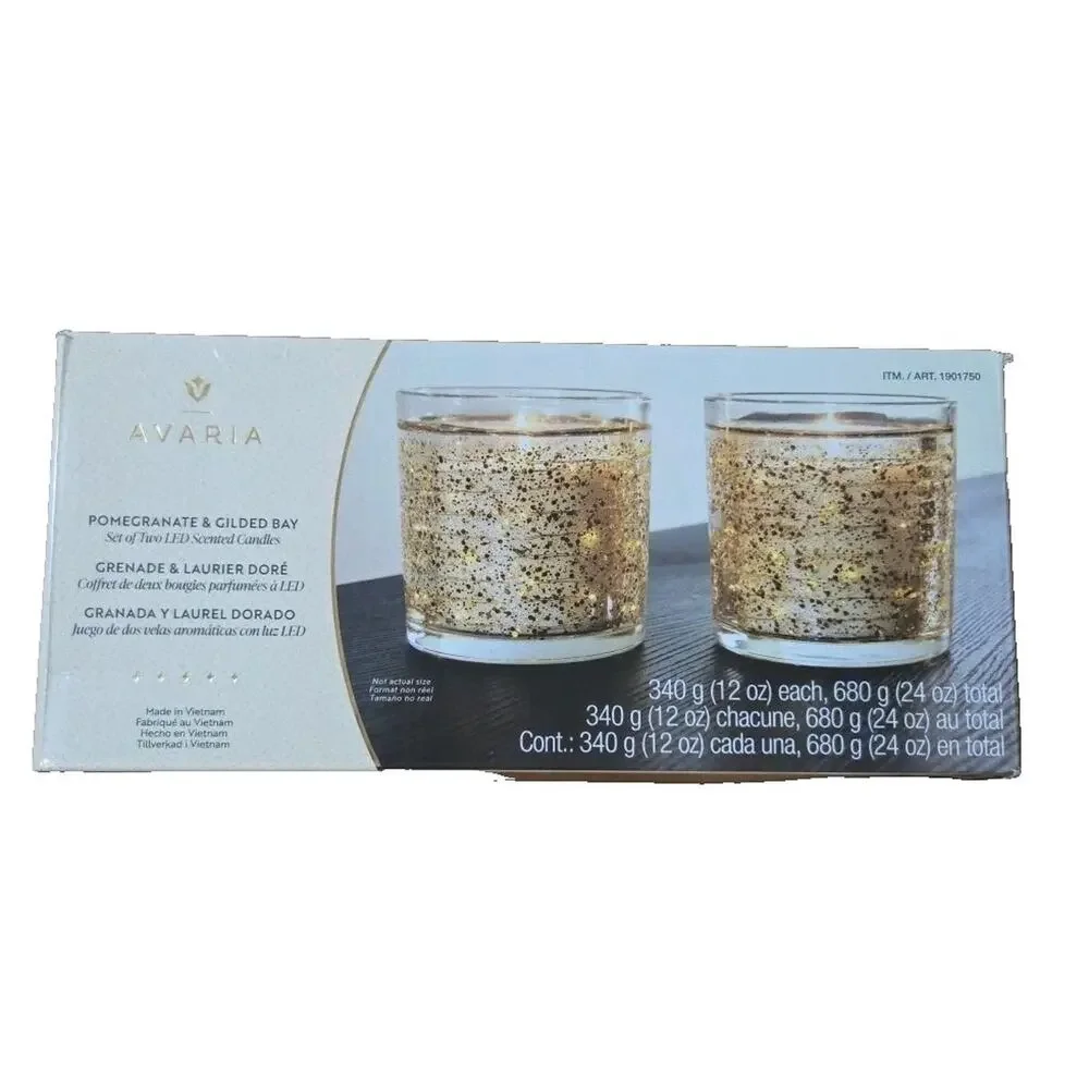 Avaria LED Scented Wax Candles Set of 2 Pomegranate Bay 12 oz Jars NEW OEM